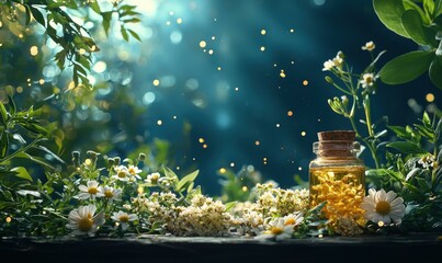 Natural herbal remedy setup serene garden photography nature close-up