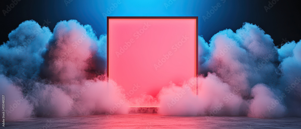 Aufkleber illuminated square frame surrounded by colorful clouds in surreal scene