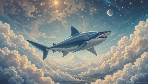 fish swimming in the clouds sky