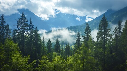 Fototapeta premium Majestic Mountain Forest Landscape. Concept of Nature, Serenity, and Wilderness.