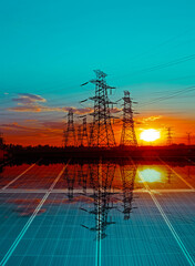 Solar panels and electric tower, green energy