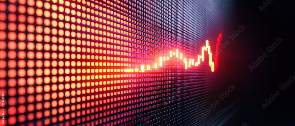 Poster dynamic stock market graph displayed on digital screen, showcasing trends and fluctuations in vibran