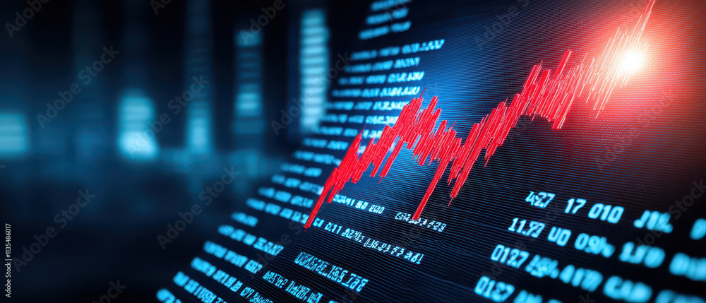 Poster dynamic stock market graph showing upward trend with red line