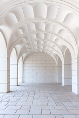 Fototapeta premium White Vaulted Walkway with Brick Wall and Tile Floor