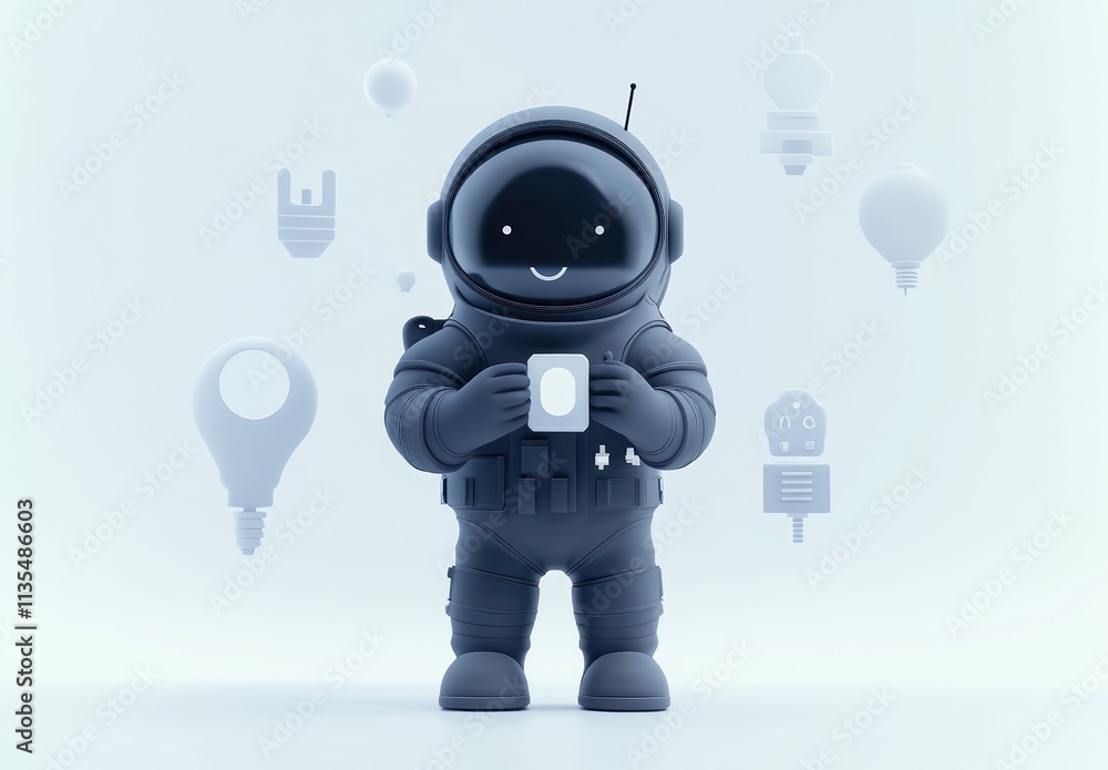 Aufkleber stylized astronaut holding a card with lightbulb icons floating around.