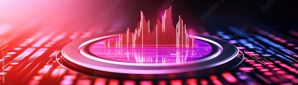 Poster visualize data analysis with vibrant colors and dynamic graphs, showcasing technology and innovation