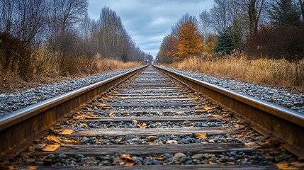 Empty Railroad Tracks Extending into the Distance. Concept of Journey, Travel, and Transportation.