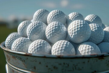 High Quality Visual of Bucket Filled with Golf Balls on the Course