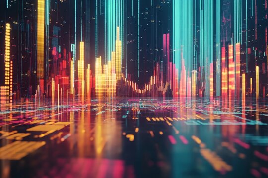 3d analysis scene featuring dynamic business charts and stock trends visualization - Powered by Adobe