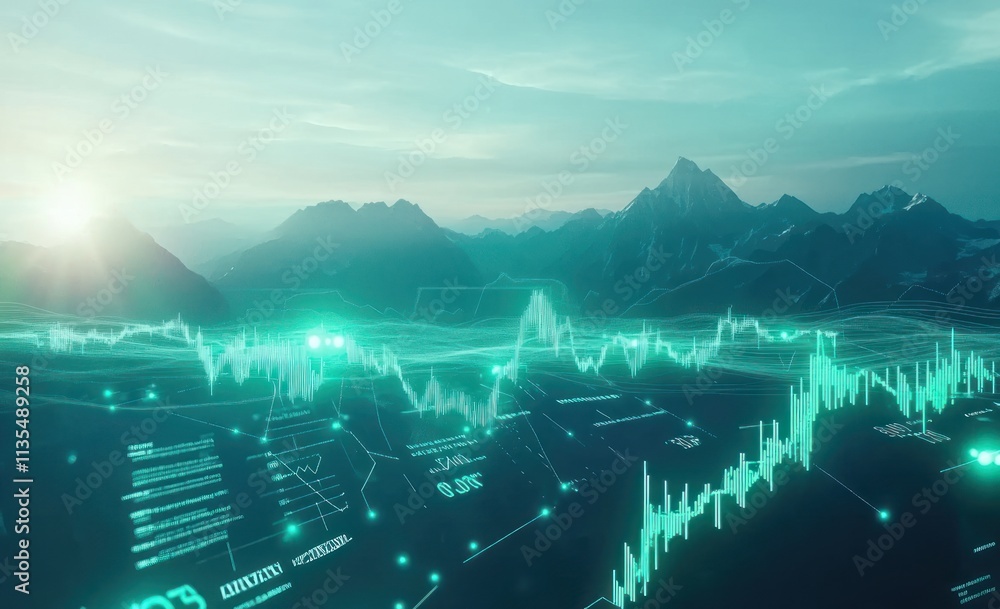 Aufkleber abstract data chart over mountains.