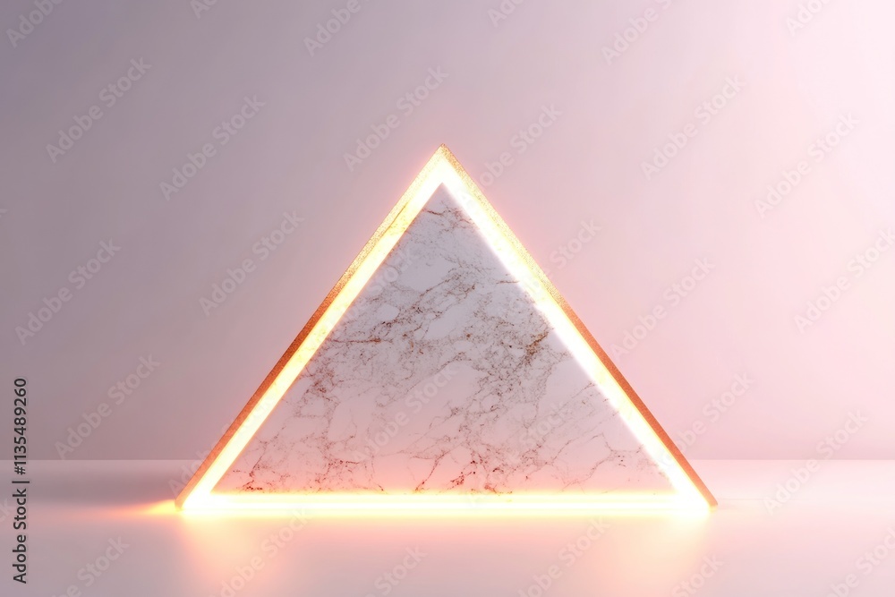 Poster glowing triangle marble on plain surface.