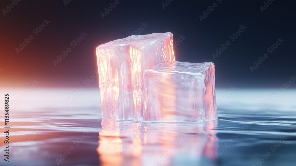 Aufkleber floating ice cubes in water nature scene abstract reflection tranquil environment close-up view pris