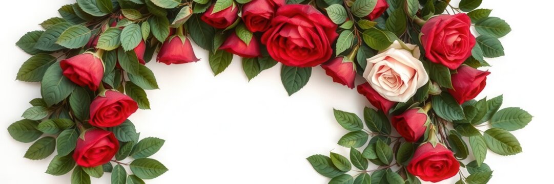 Beautiful frame made of rose flowers and leaves, romantic, roses - Powered by Adobe