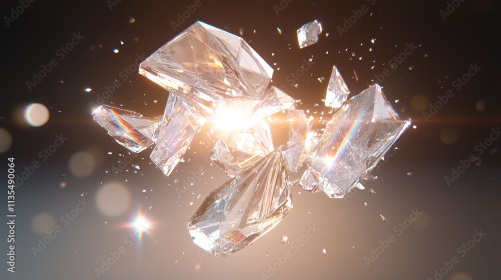 Poster dynamic crystal explosion abstract art digital design studio setting close-up prismatic colors for v