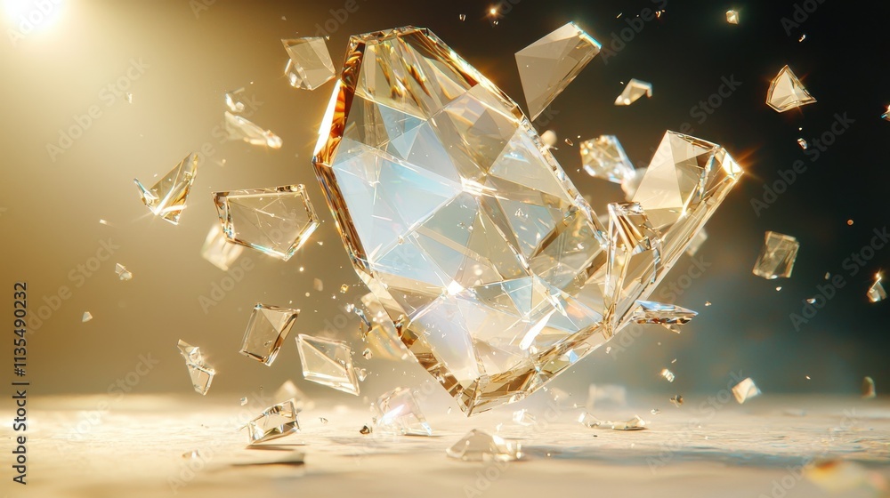 Poster shattering prismatic crystals in abstract formation studio setting digital art close-up view visual 