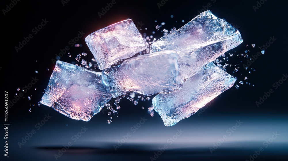 Aufkleber dynamic ice cube explosion abstract art digital creation dark environment close-up perspective conce