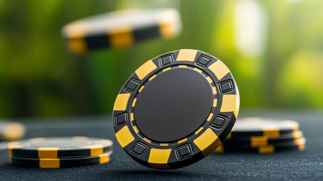 Black and Yellow Poker Chips on Dark Surface