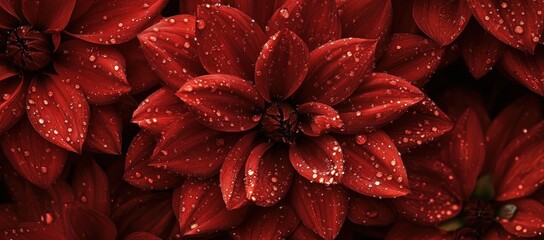 Red blossoms with water droplets, close-up.