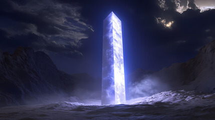 A concept of an ancient obelisk made of light. Obelisk. Illustration