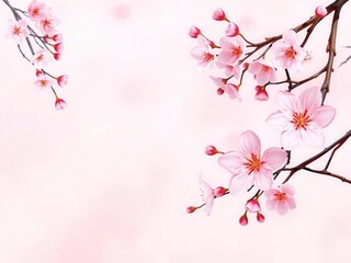 Pink sakura petals gently falling in a soft and dreamy background, festive, artistic