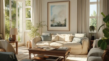 Sunlit Living Room Interior Design: Tranquil and Serene Space