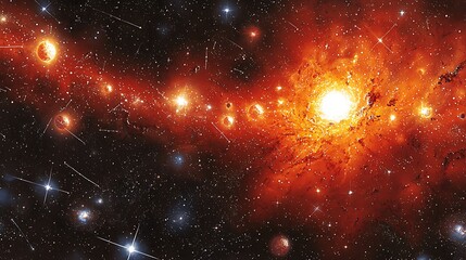 Fototapeta premium Fiery nebula with bright stars and cosmic dust.