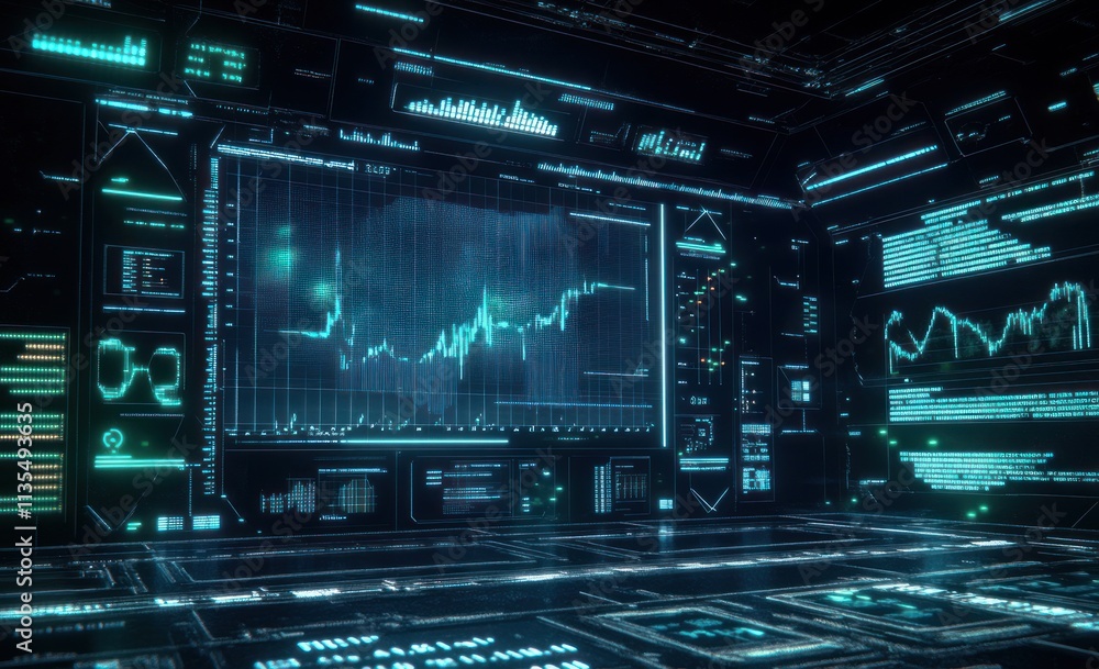 Aufkleber futuristic dashboard displays charts and data.