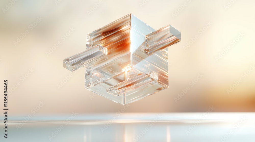 Poster Floating prismatic cube abstract art digital space 3d modern aesthetic visual conceptualization