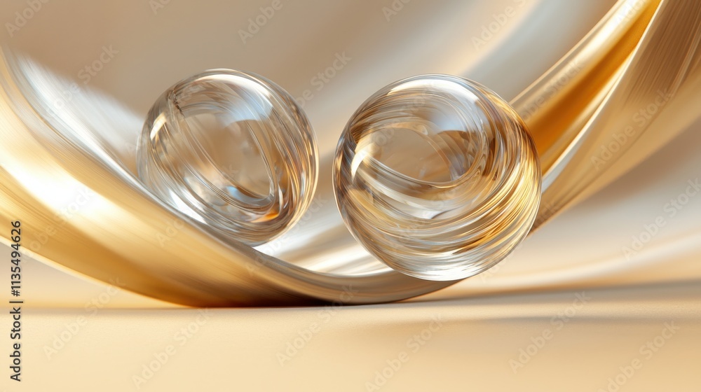 Poster dynamic prismatic orbs in elegant flowing environment abstract art curved design minimalist viewpoin