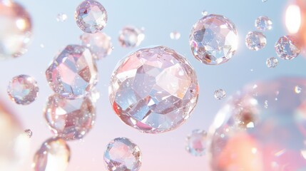 Dynamic prismatic abstract field of translucent prisms in a serene environment captured from a unique perspective