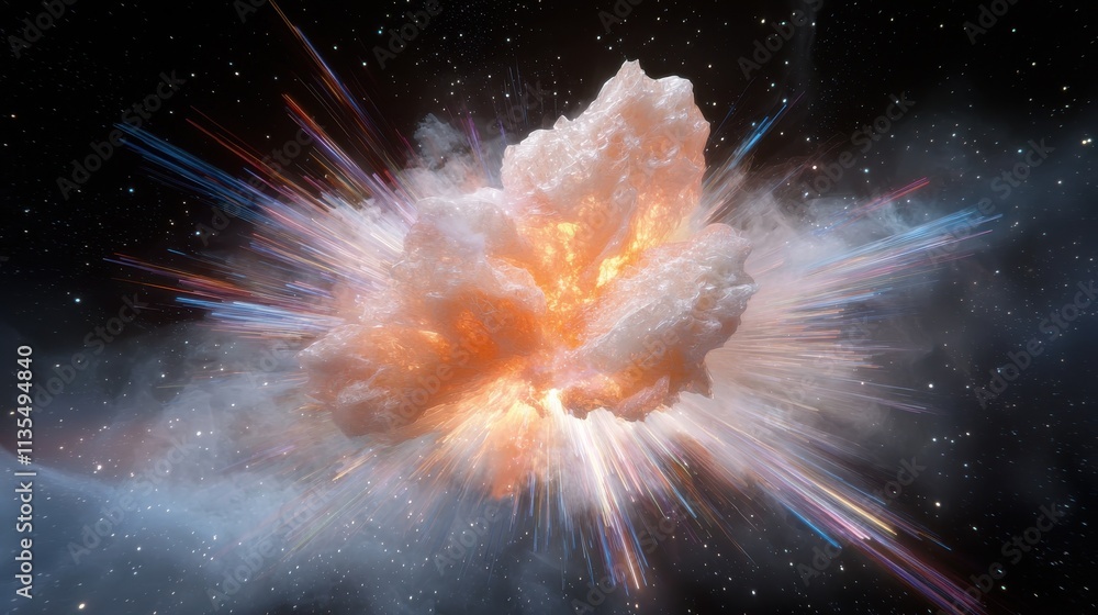 Poster chaotic explosion of prismatic abstracts in space high-impact visual cosmic environment dynamic view