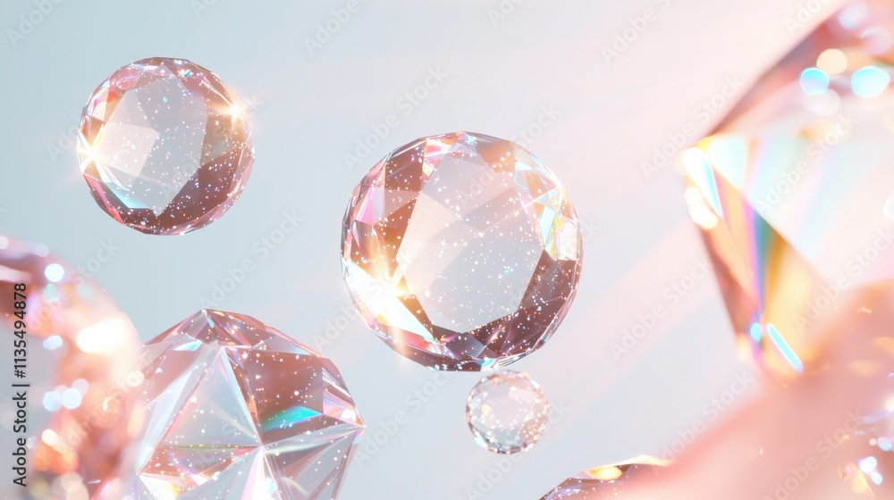 Poster floating prismatic galaxy of sparkling crystals and gems abstract art digital studio illuminated ser