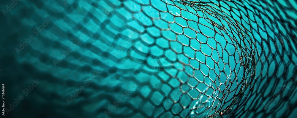Poster a close-up view of textured turquoise mesh, showcasing a patterned surface that evokes a sense of de