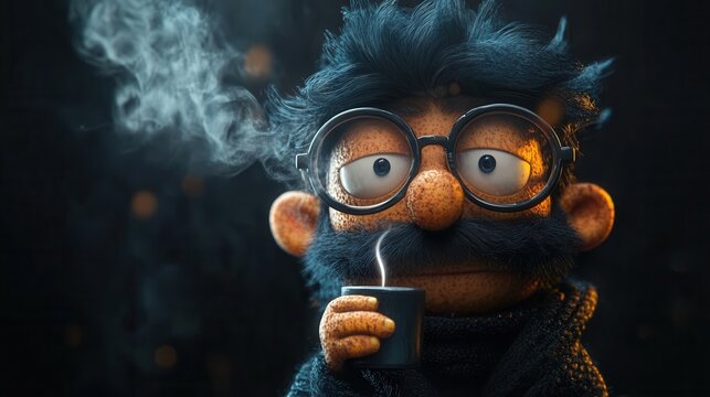 Daily grind depicted in vibrant 2D cartoon style, set against a deep black background, emphasizing the struggle and routine of work.