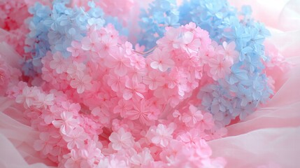 Pastel Pink and Blue Flowers on Pink Fabric