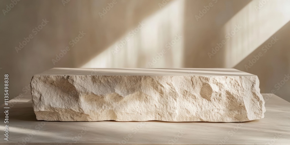 Poster Rough stone block platform with light and shadow.