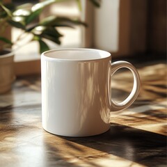Fototapeta premium Customizable ceramic mug, ideal for unique designs, perfect for gifts or personal use, versatile blank canvas for creativity