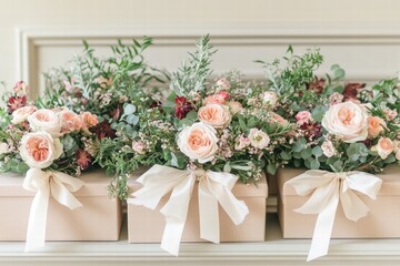 Elegant Peach and Blush Rose Bouquets in Gift Boxes