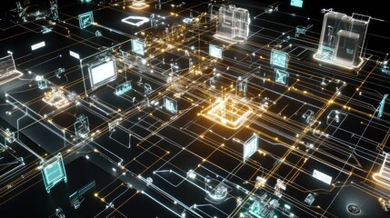 Futuristic Digital Network with 3D Line Art Technology Background