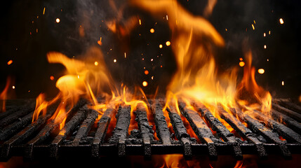 An empty flaming charcoal grill, ready for product placement.