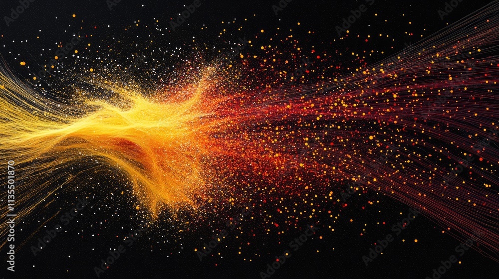Poster vibrant explosion of colorful particles in dynamic abstract form