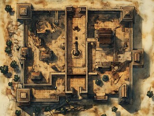 Aerial View of Ancient Desert Fortress