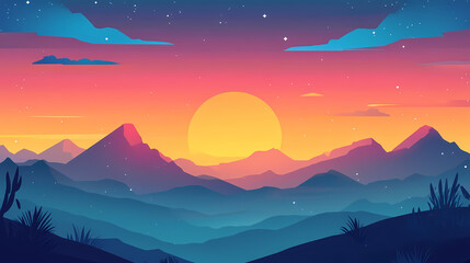 Background of colorful sky concept: dramatic sunset with twilight color sky and clouds. Nightfall. Illustration