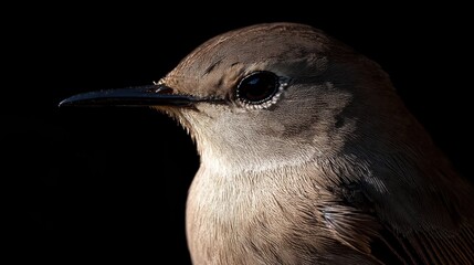 Close-up of a Small Brown Bird Against Black Background