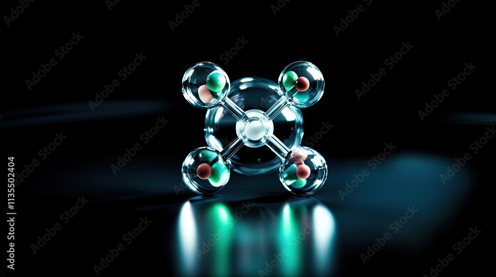 Aufkleber 3d representation of molecule structure on dark background