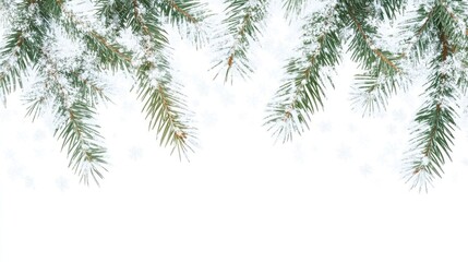 Obraz premium Snowy Winter Background with Pine Branches and Greenery Decor