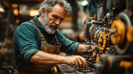Senior Machinist Working on Complex Industrial Machinery
