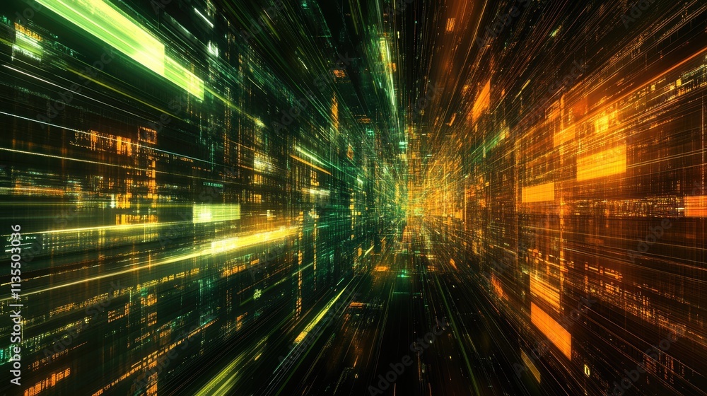 Poster abstract digital data stream with bright lines and glowing colors