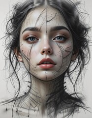 women face broken into geometric pieces