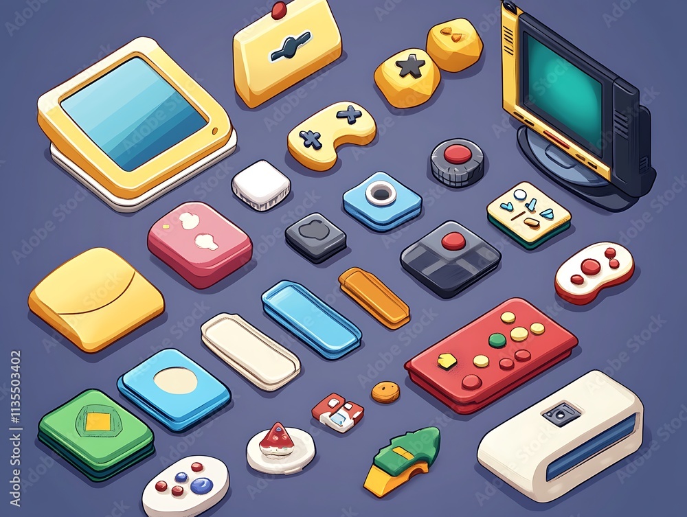 Poster retro gaming console and controllers collection